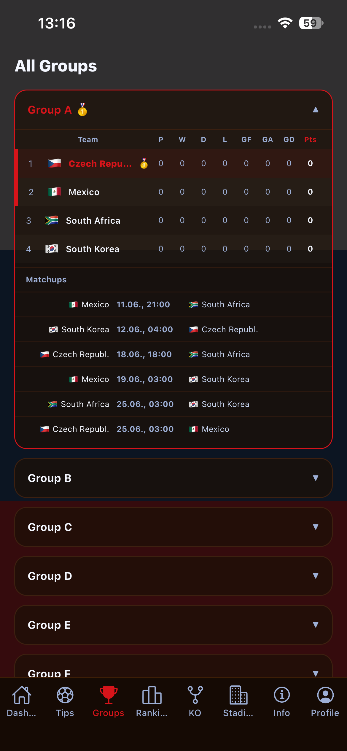 Prediction screen screenshot