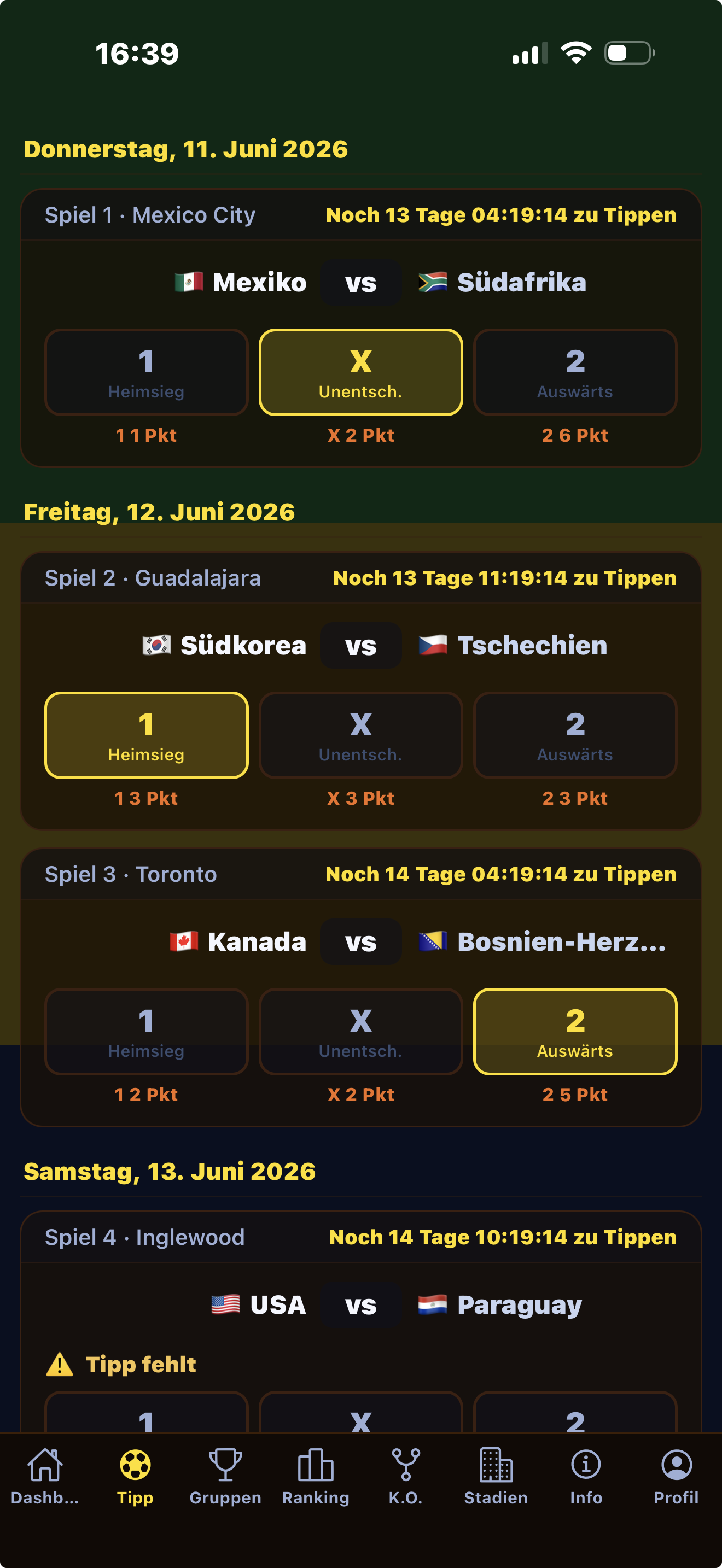 Tippabgabe Screenshot